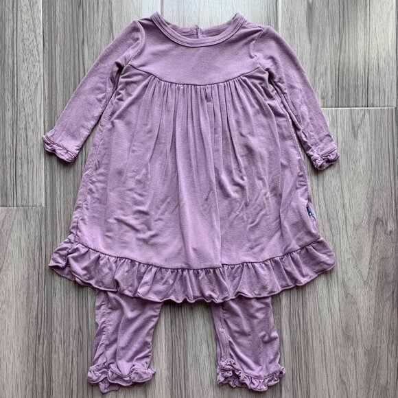 KicKee Pants Long Sleeve Dress Romper solid Lavender Purple - Picture 1 of 8